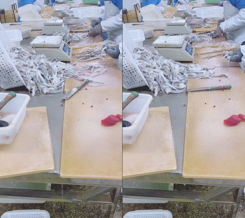 鱿鱼串鱿鱼须加工背景视频