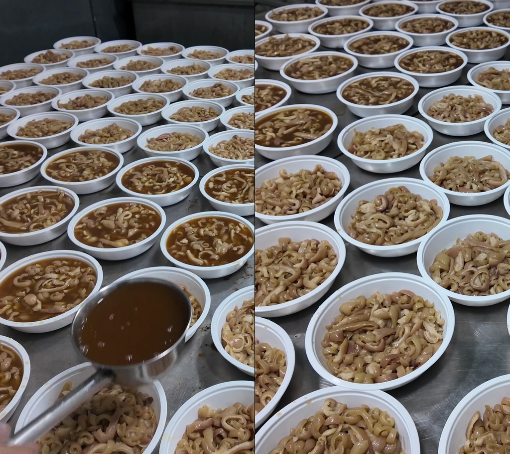 猪皮冻现场制作浇汤视频